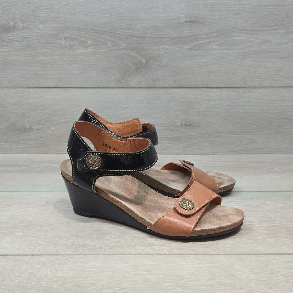 Taos Women Festival Slingback Leather Hook&loop Wedge Sandals Shoes Sz 40/9-9.5